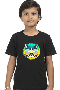 Round Neck T-Shirt (Boys) - Cat With Glasses (10 Colours)