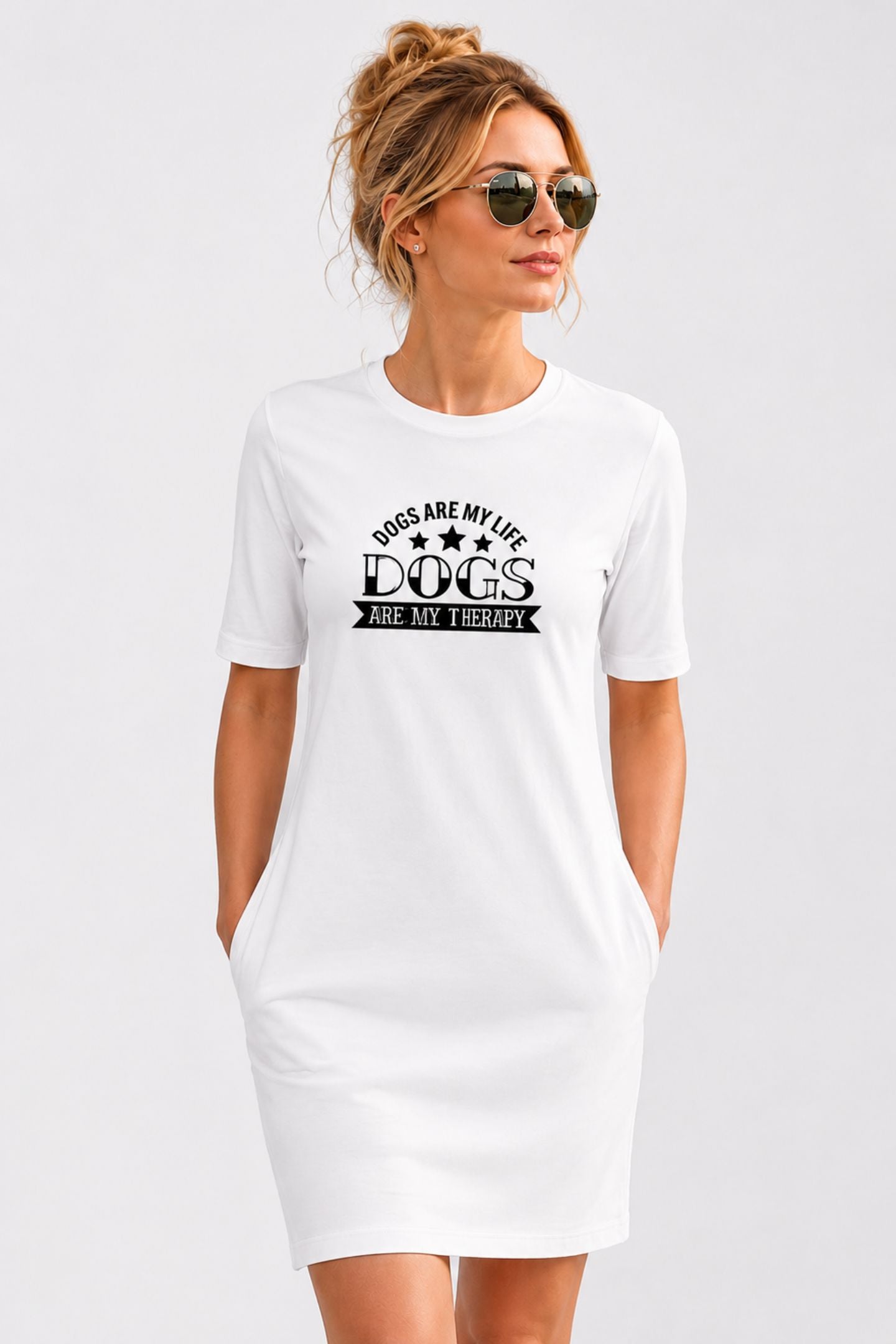 T-shirt Dress With Pockets - Dogs Are My Life (3 Colours) (Slim Fit)