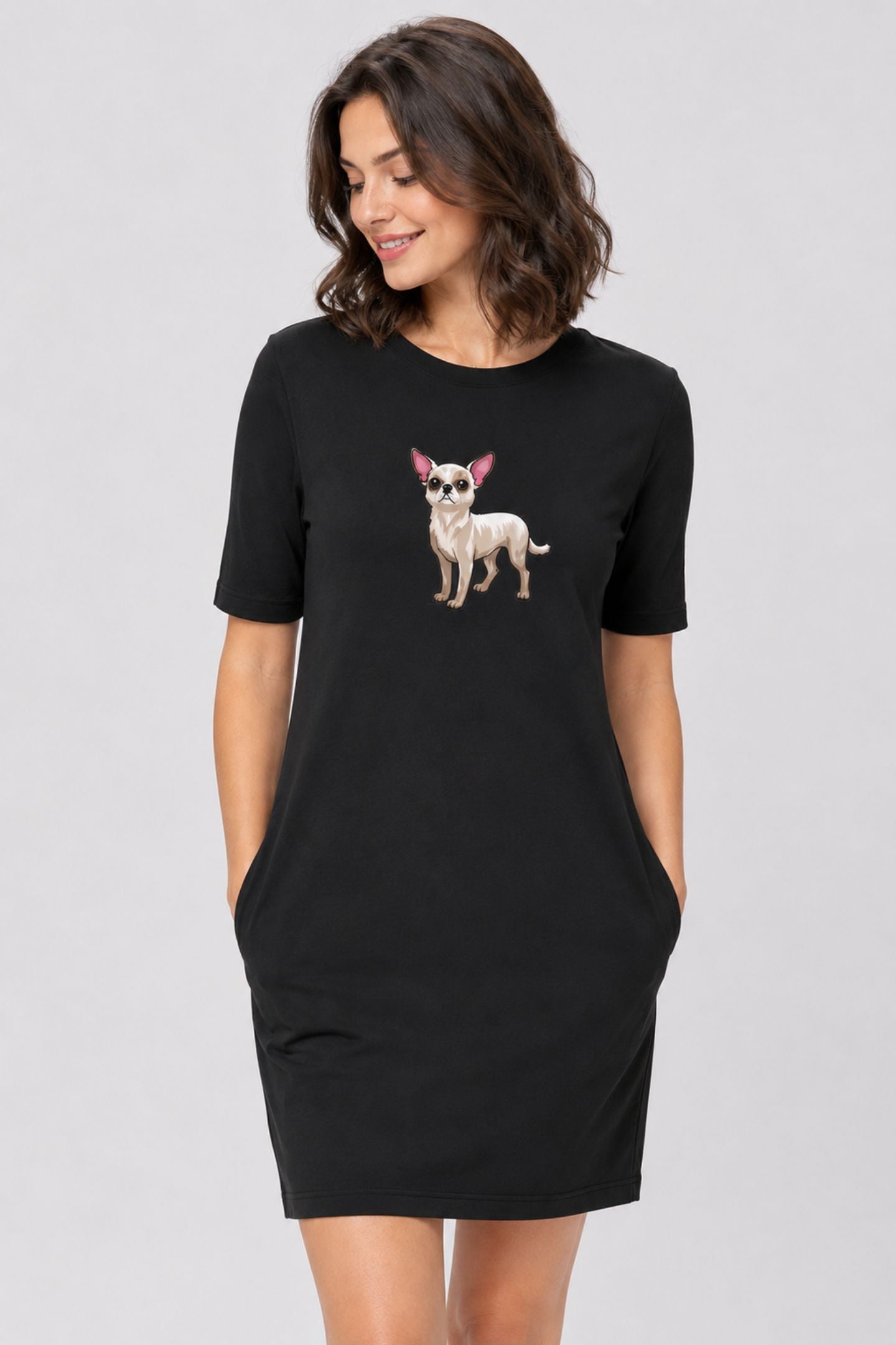 T-shirt Dress With Pockets - Chatty Chihuahua (6 Colours) (Slim Fit)