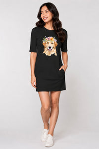 T-shirt Dress With Pockets - Golden Blooms (6 Colours) (Slim Fit)