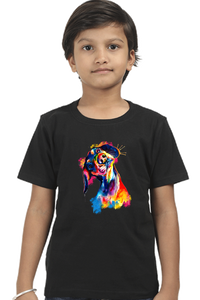 Round Neck T-Shirt (Boys) - Tilted Head Rainbow Dog (10 Colours)