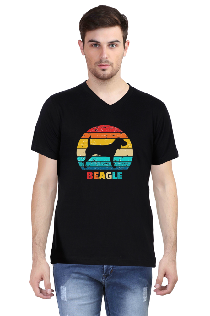V Neck T-Shirt (Men) - Beagle Sunset (5 Colours)