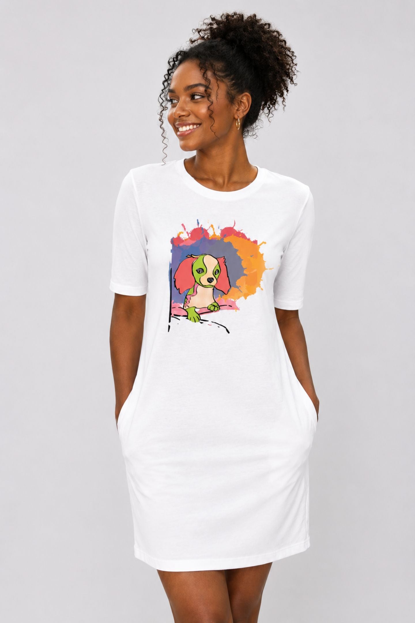 T-shirt Dress With Pockets - Cavalier King Charles Spaniel (4 Colours) (Slim Fit)