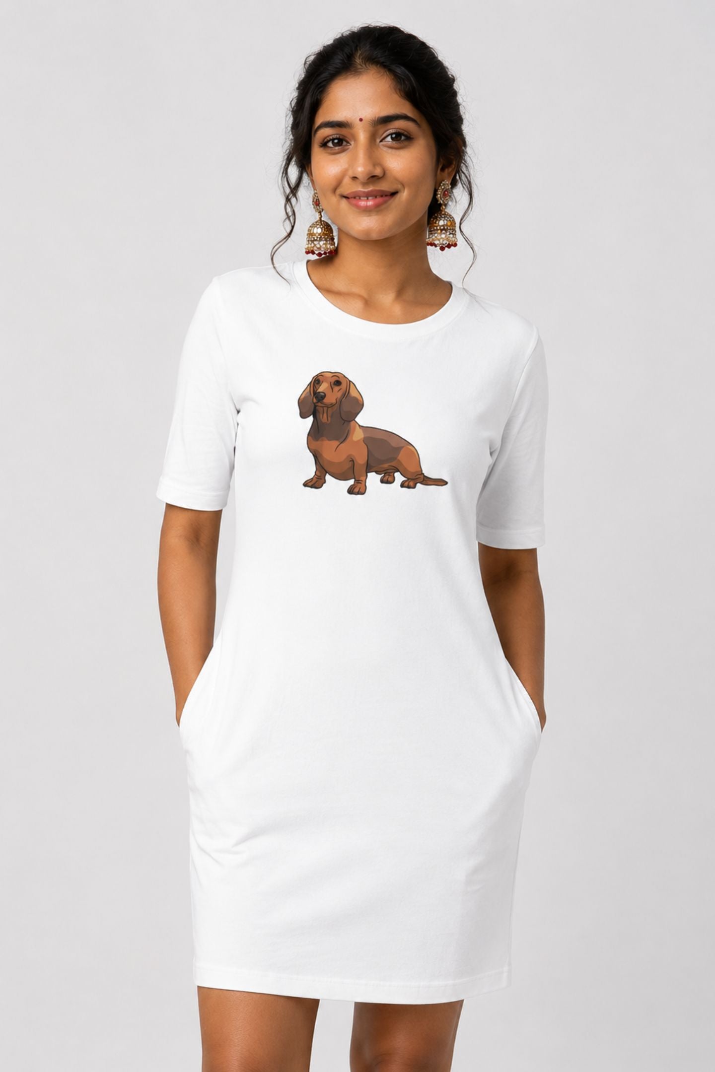 T-shirt Dress With Pockets - Dash Dash Dachshund (4 Colours) (Slim Fit)