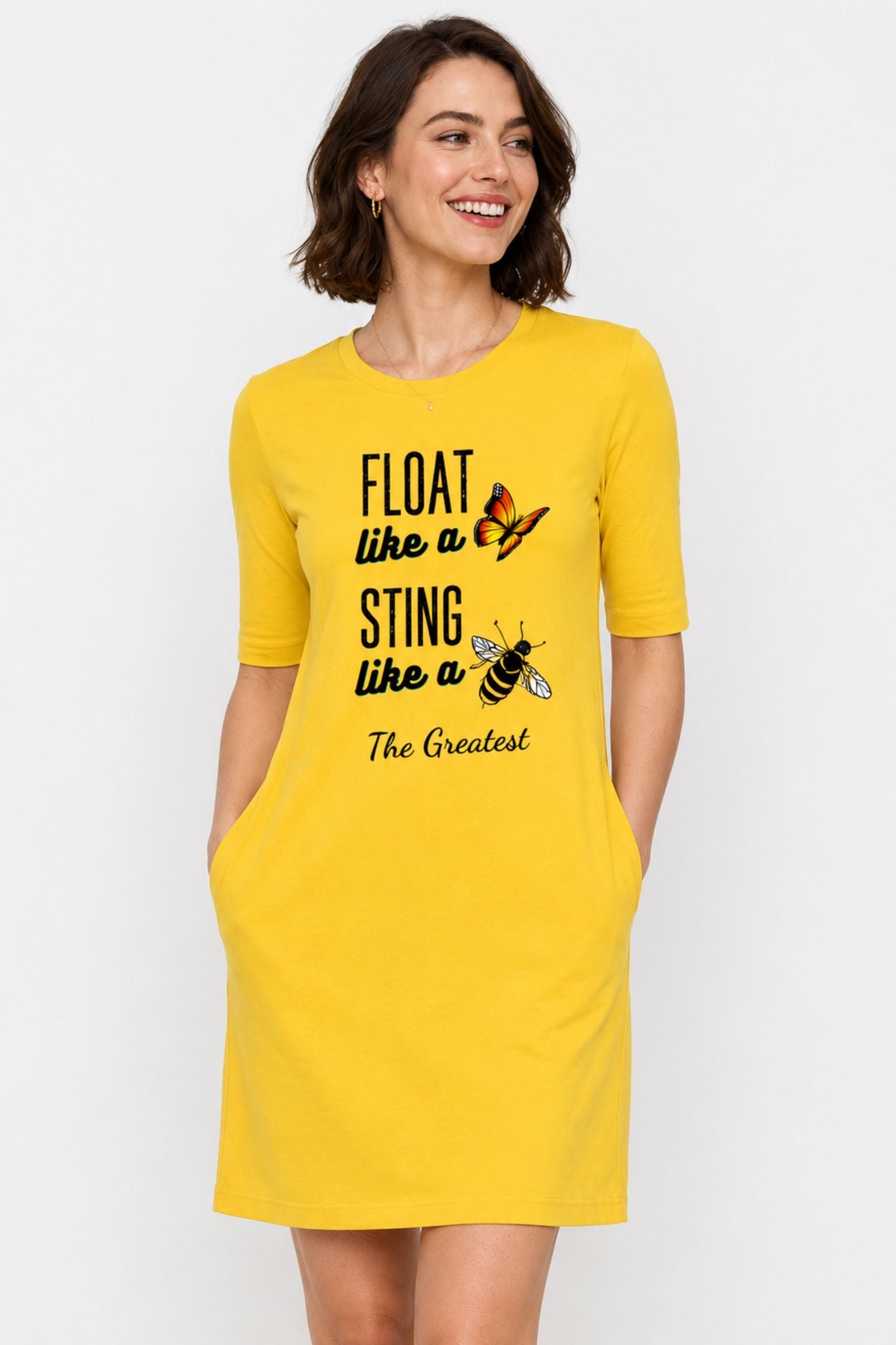 T-shirt Dress With Pockets - Bee The Greatest (3 Colours) (Slim Fit)