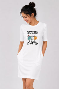 T-shirt Dress With Pockets - Feline Happy (3 Colours) (Slim Fit)