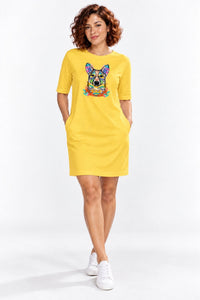 T-shirt Dress With Pockets - Happy Corgi (3 Colours) (Slim Fit)