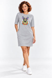 T-shirt Dress With Pockets - Happy Corgi (3 Colours) (Slim Fit)