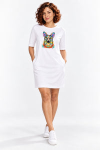T-shirt Dress With Pockets - Happy Corgi (3 Colours) (Slim Fit)