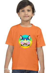 Round Neck T-Shirt (Boys) - Cat With Glasses (10 Colours)