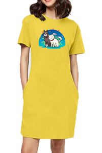 T-shirt Dress With Pockets - Pawsitively Adorable Cats (4 Colours)