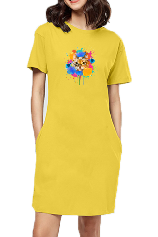 T-shirt Dress With Pockets - Splishy Splishy Cat (6 Colours)