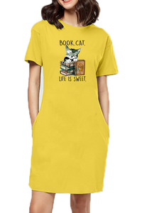 T-shirt Dress With Pockets - Nerdy Kitty (3 Colours)