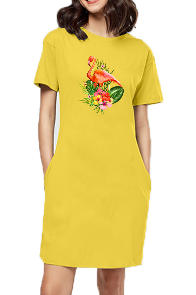 T shirt Dress With Pockets Fashionable Flamingo 5 Colours Slim Fit