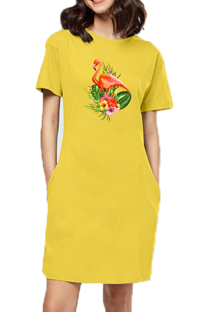 T-shirt Dress With Pockets - Fashionable Flamingo (5 Colours)