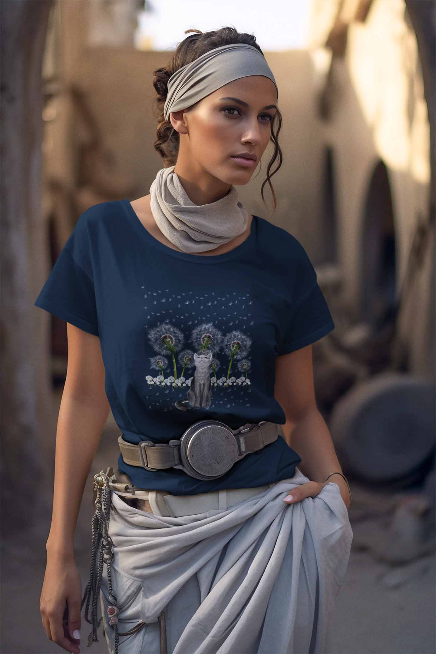 Round Neck T-Shirt (Women) - Fresh White Cat (5 colours)