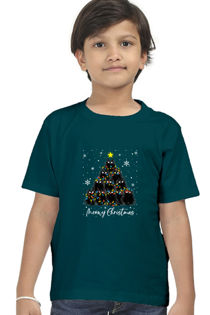 Round Neck T-Shirt (Boys) - Meowy Christmas (10 Colours)