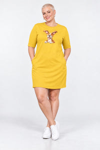 T-shirt Dress With Pockets - Happy Vibes (6 Colours) (Slim Fit)