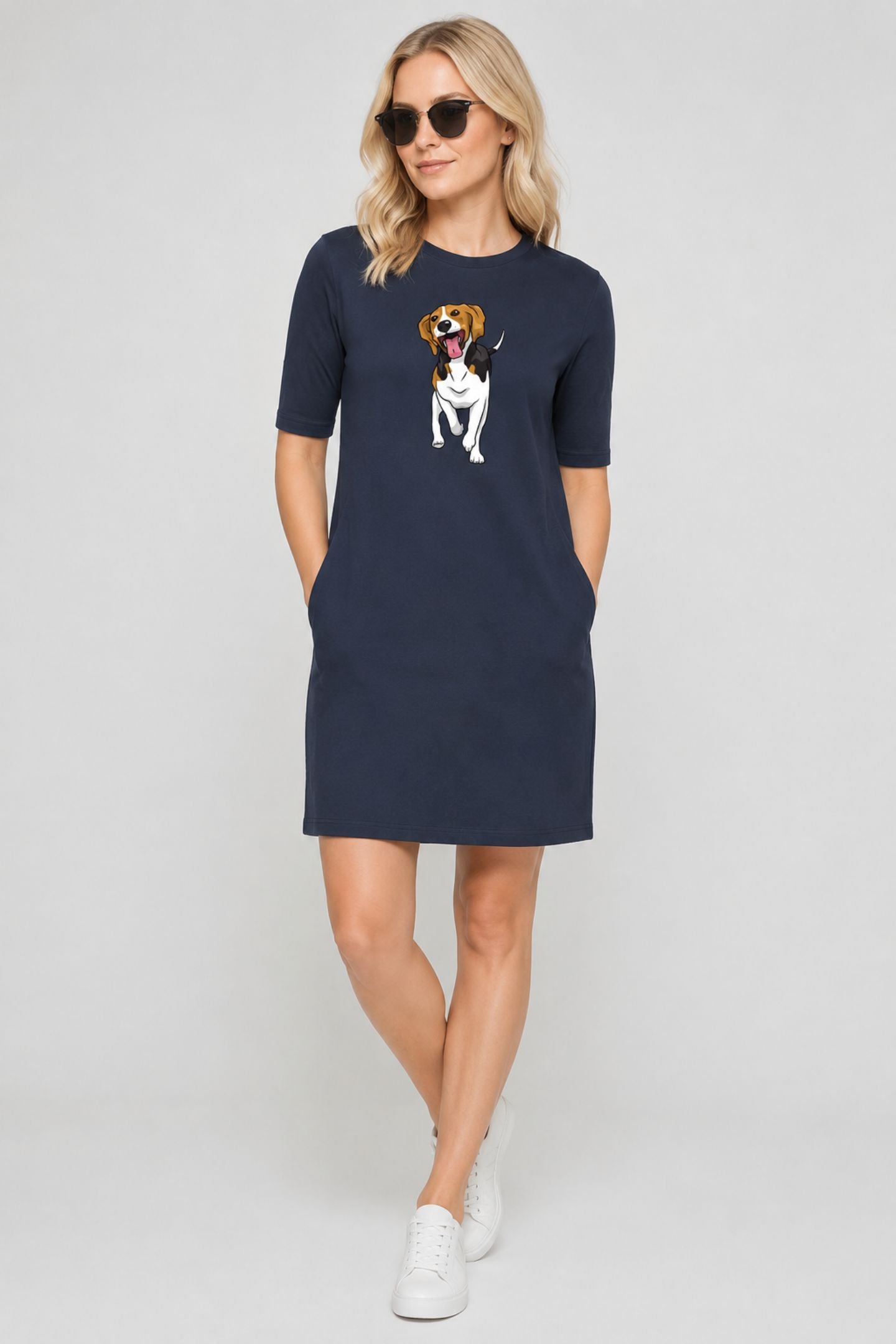 T-shirt Dress With Pockets - Fun Loving Beagle (6 Colours) (Slim Fit)