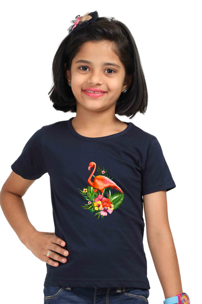 Round Neck T-Shirt (Girls) - Fashionable Flamingo (7 Colours)