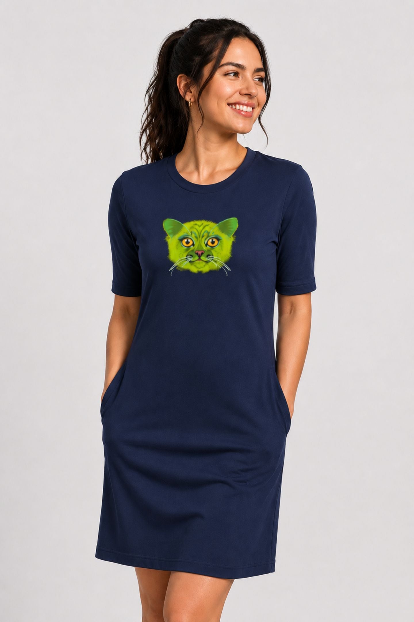 T-shirt Dress With Pockets - British Shorthair Victorian Cat (6 Colours) (Slim Fit)
