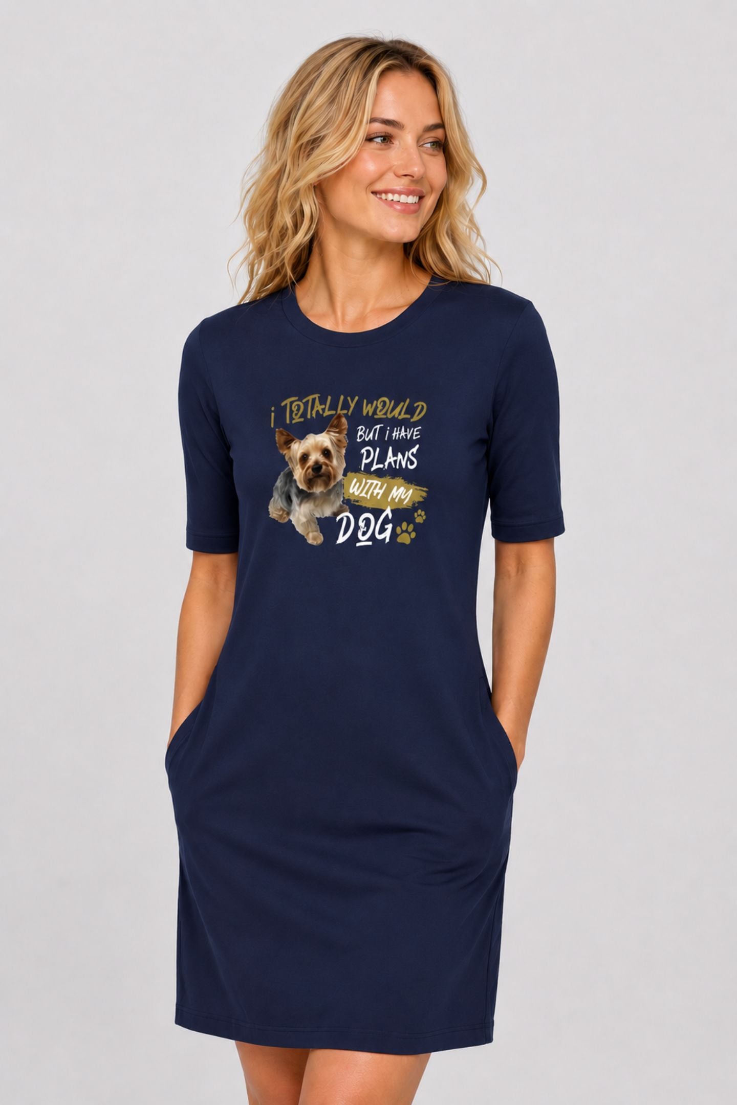 T-shirt Dress With Pockets - Busy Yorkie (3 Colours) (Slim Fit)