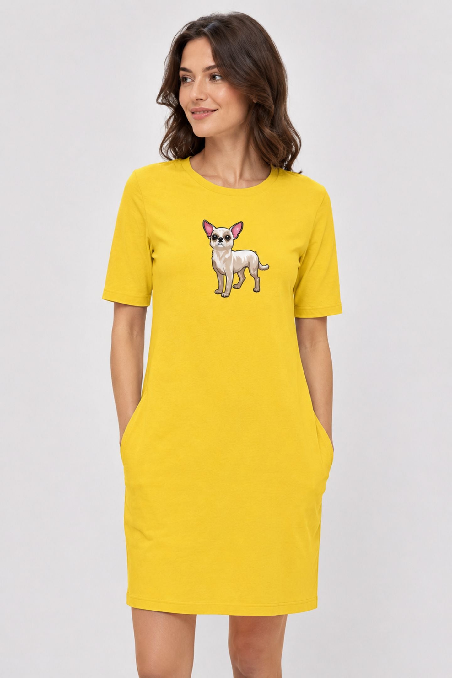 T-shirt Dress With Pockets - Chatty Chihuahua (6 Colours) (Slim Fit)
