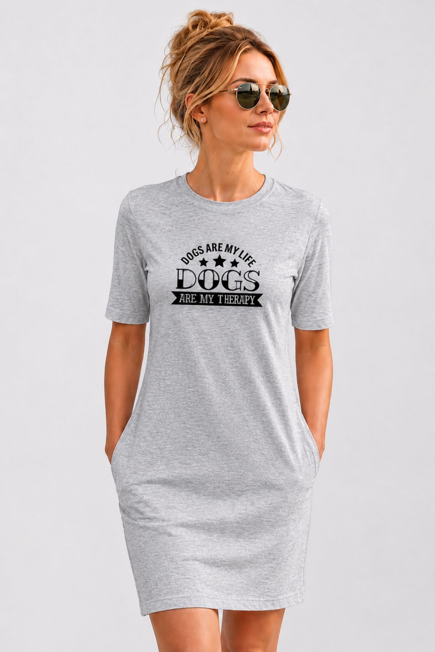 T-shirt Dress With Pockets - Dogs Are My Life (3 Colours) (Slim Fit)