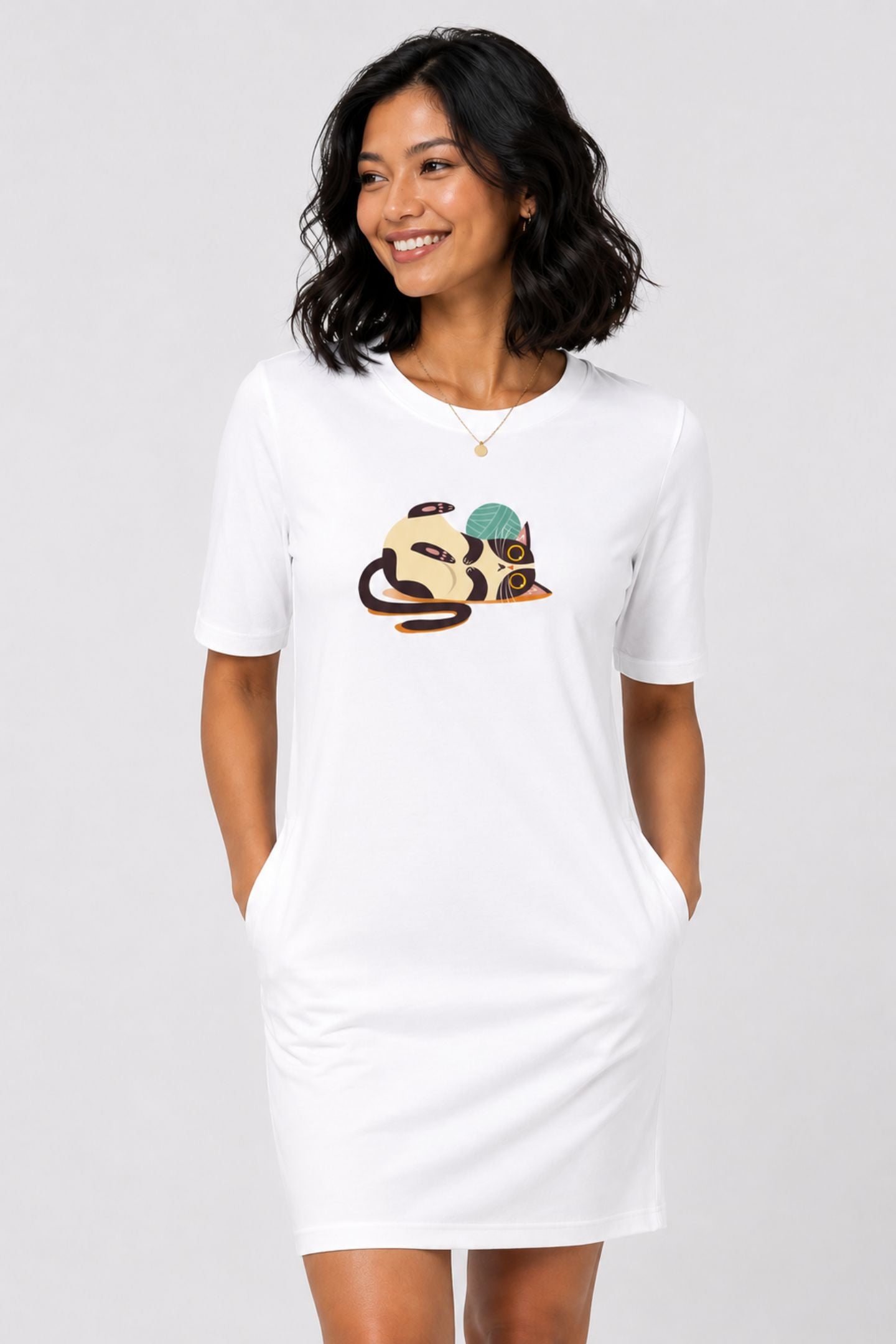 T-shirt Dress With Pockets - Clawful Nap (4 Colours) (Slim Fit)