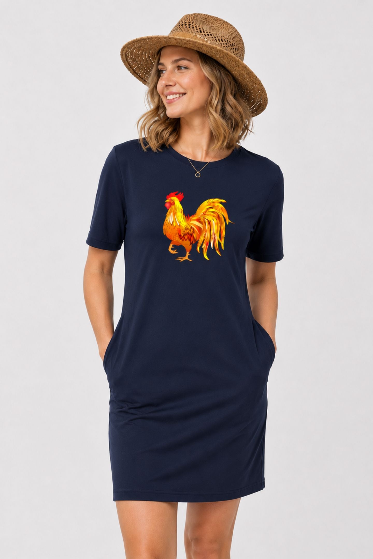 T-shirt Dress With Pockets - Cock-a-Doodle-Doo (4 Colours) (Slim Fit)