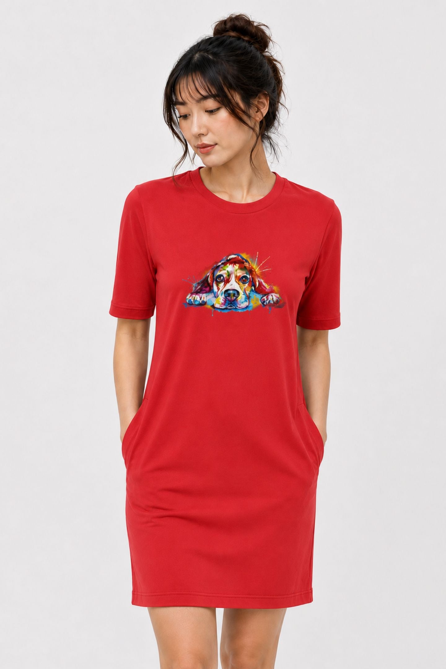 T-shirt Dress With Pockets - Droopy Dog Eyes (6 Colours) (Slim Fit)