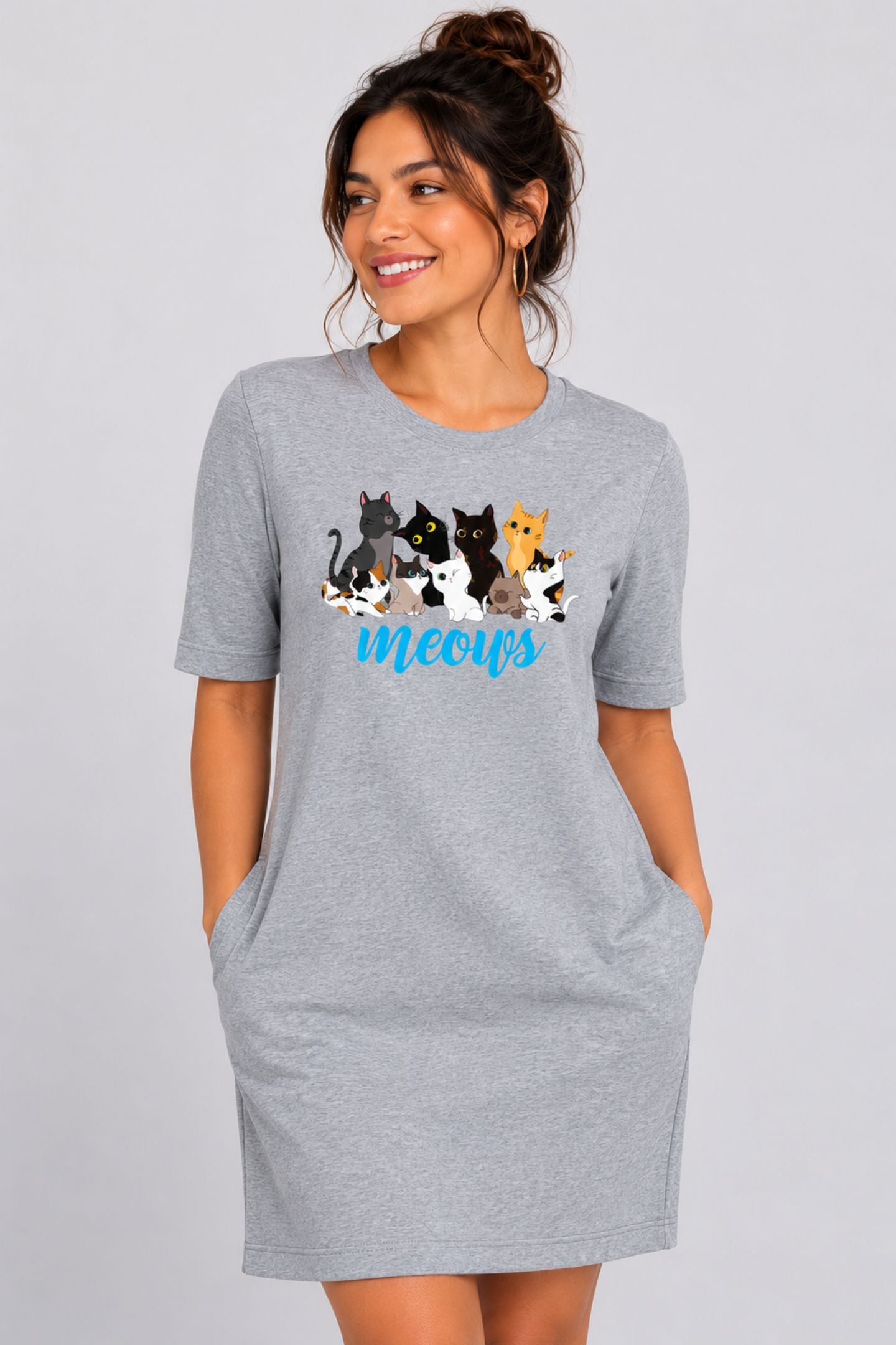 T-shirt Dress With Pockets - Cat Chaos (4 Colours) (Slim Fit)