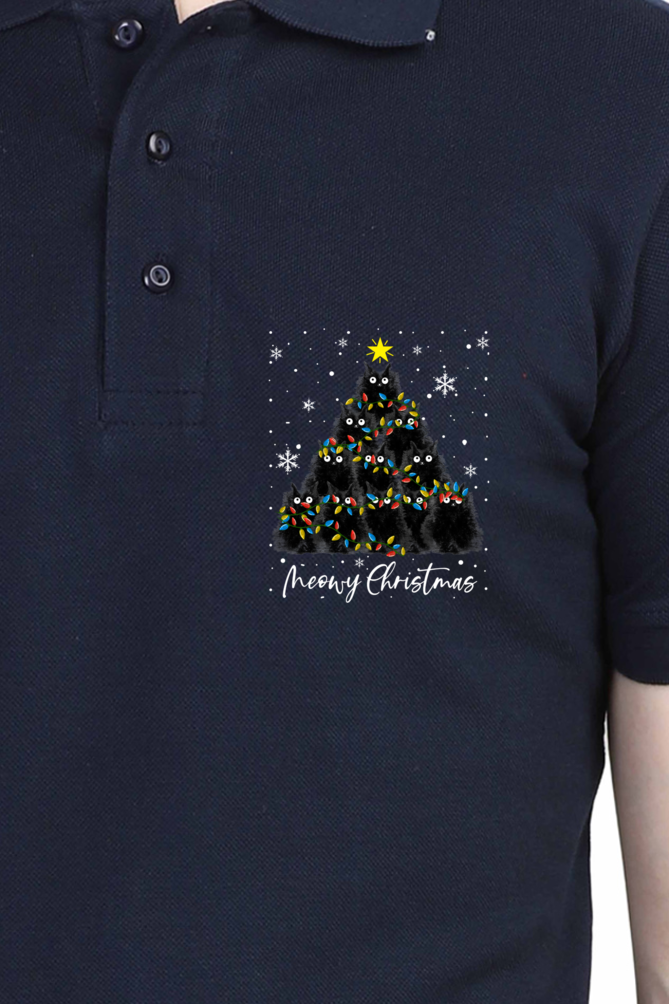 Polo Neck T-Shirt (Men) - Meowy Christmas (8 Colours)