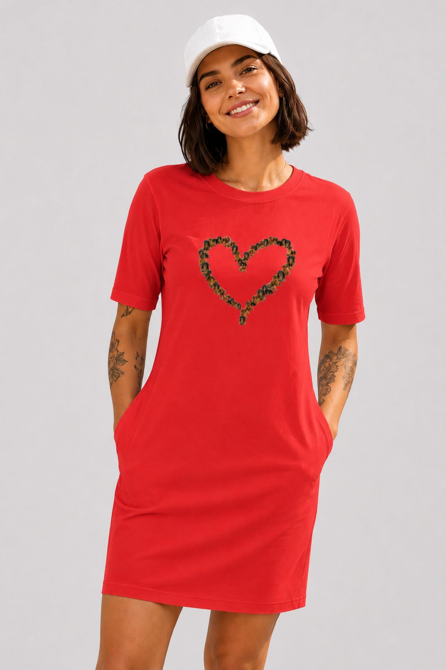 T-shirt Dress With Pockets - Dachshund Hearts (4 Colours) (Slim Fit)