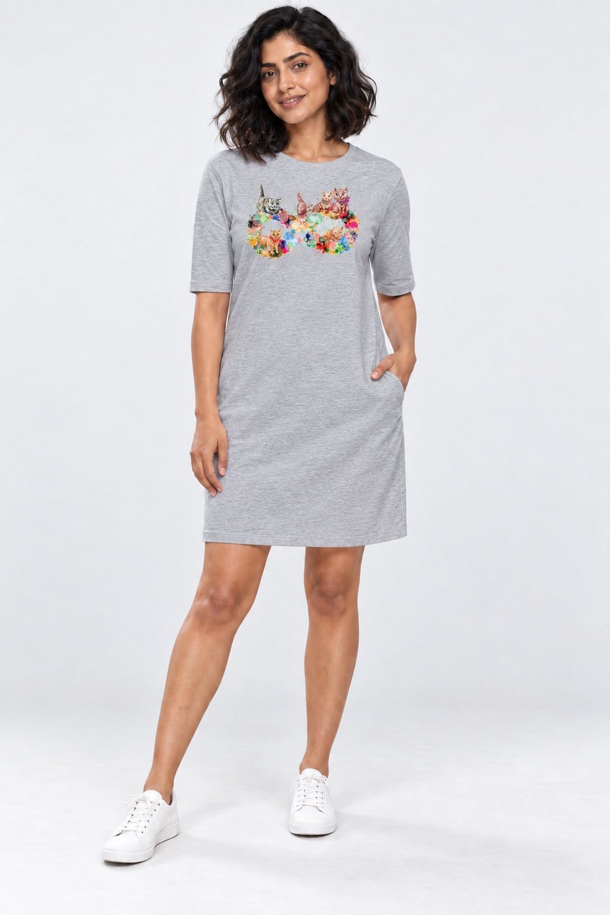 T-shirt Dress With Pockets - Infinity Cat Love (3 Colours) (Slim Fit)