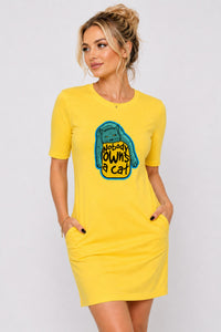 T-shirt Dress With Pockets - Cat-titude (2 Colours) (Slim Fit)