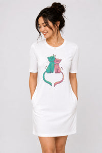 T-shirt Dress With Pockets - Cats In Love (4 Colours) (Slim Fit)