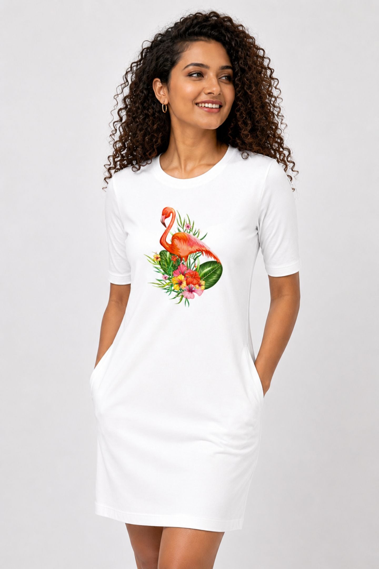 T-shirt Dress With Pockets - Fashionable Flamingo (5 Colours) (Slim Fit)