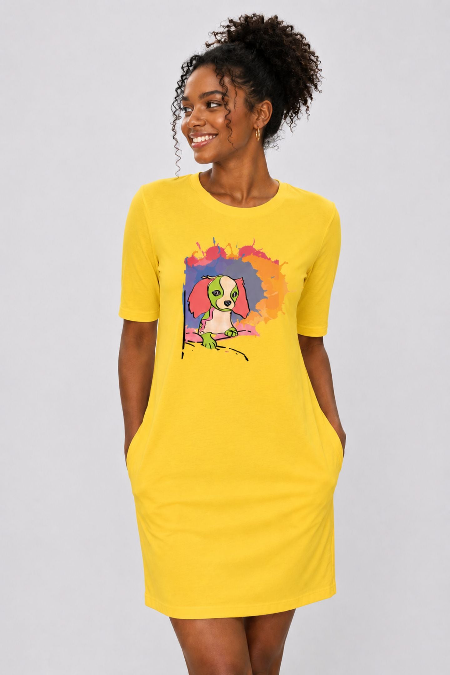 T-shirt Dress With Pockets - Cavalier King Charles Spaniel (4 Colours) (Slim Fit)