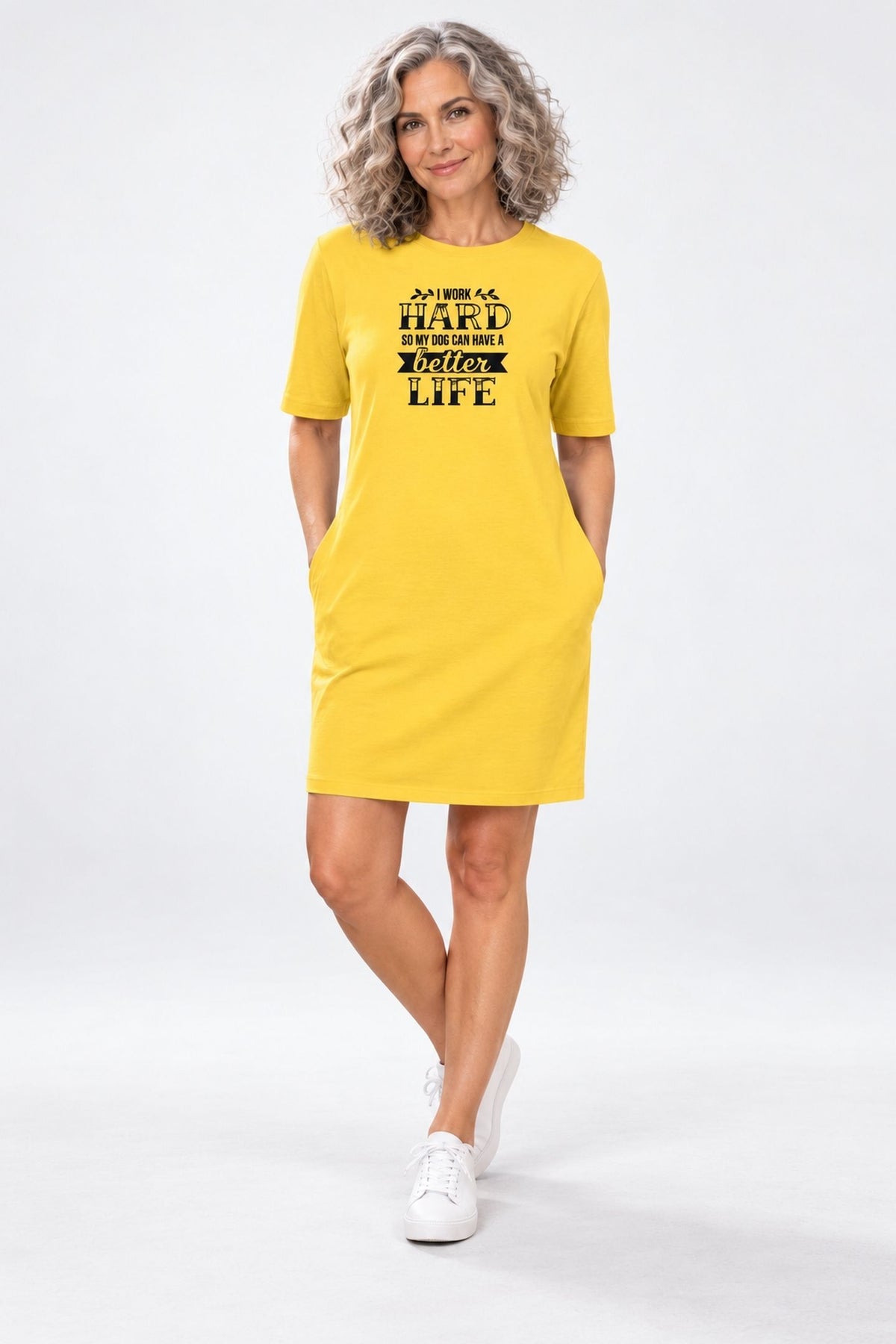 T-shirt Dress With Pockets - Hardworking Pawrent (3 Colours) (Slim Fit)
