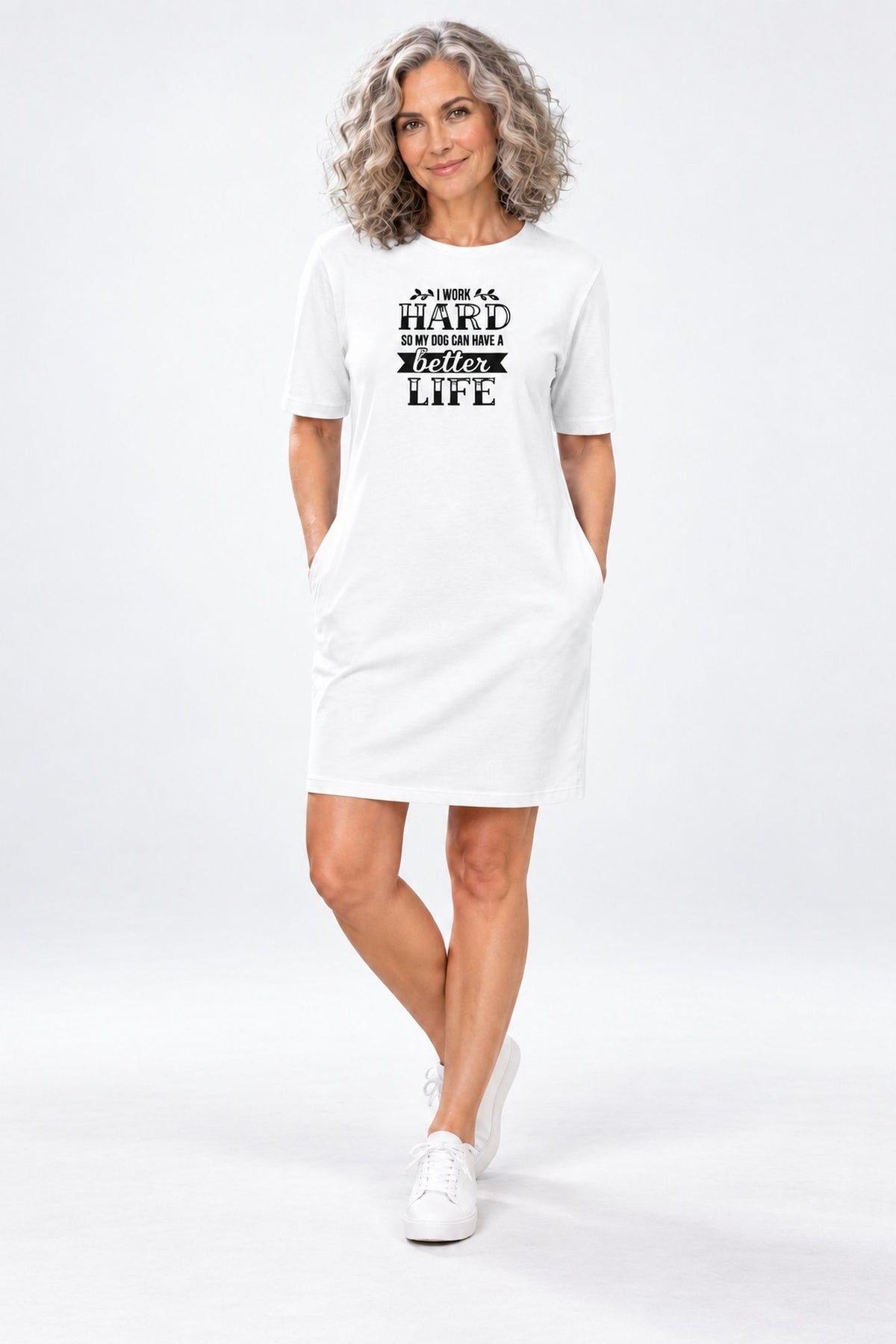 T-shirt Dress With Pockets - Hardworking Pawrent (3 Colours) (Slim Fit)