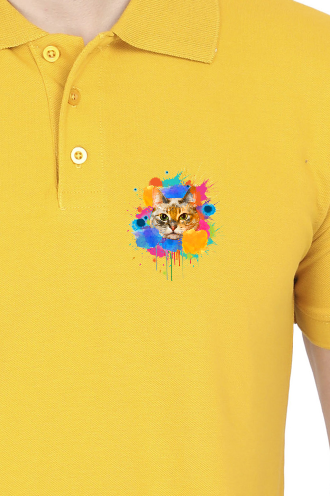 Polo Neck T-Shirt (Men) - Splishy Splishy Cat (11 Colours)