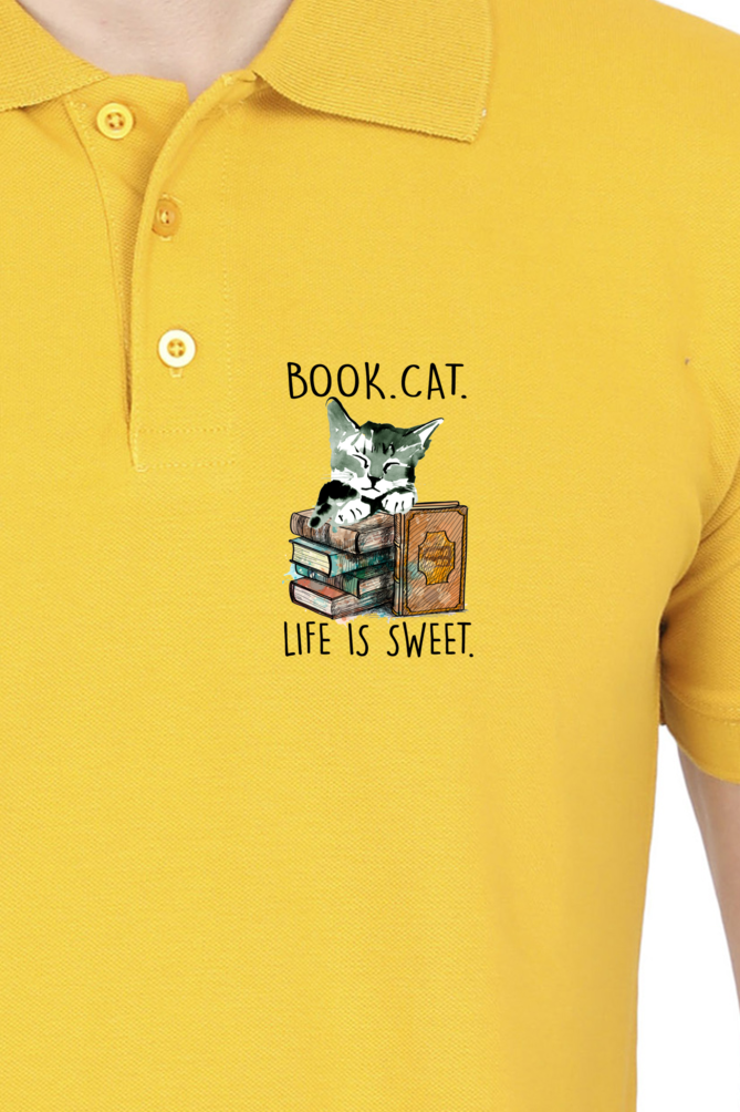 Polo Neck T-Shirt (Men) - Nerdy Kitty (3 Colours)