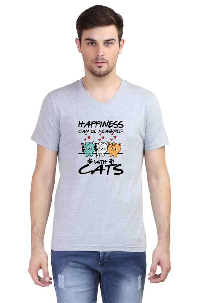 V Neck T-Shirt (Men) - Feline Happy (3 Colours)