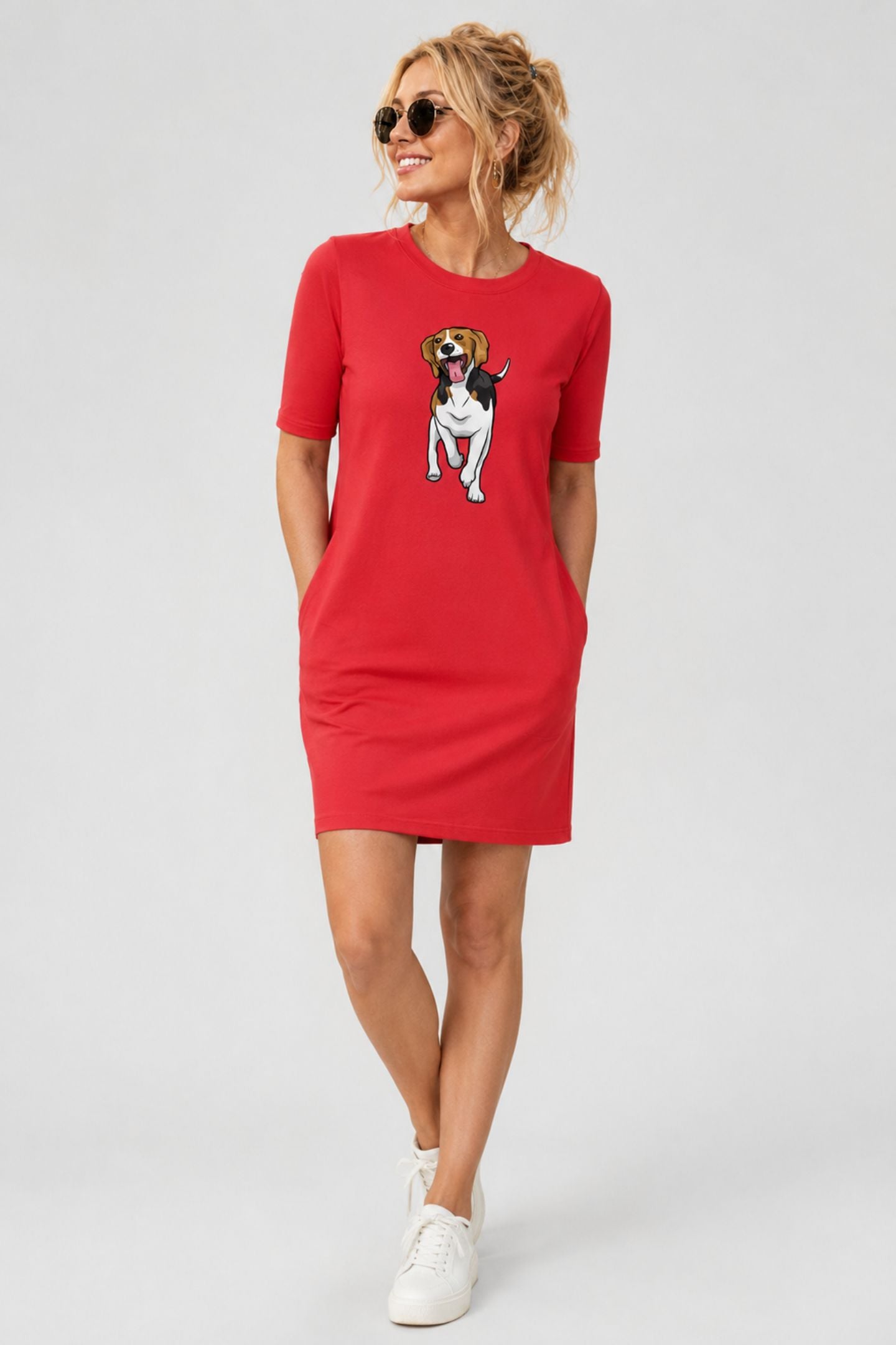 T-shirt Dress With Pockets - Fun Loving Beagle (6 Colours) (Slim Fit)