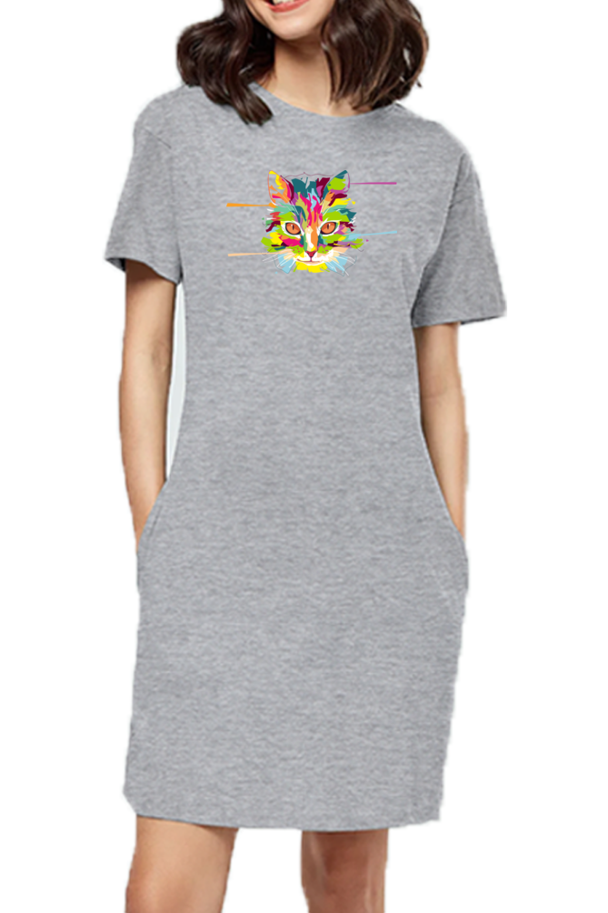T-shirt Dress With Pockets - Laser Sharp Cat (6 Colours)