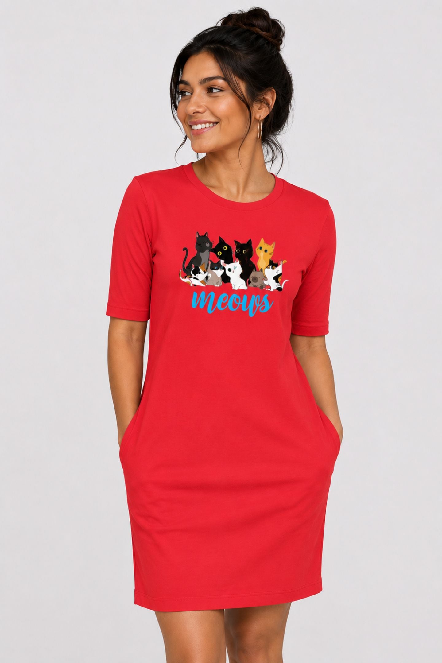 T-shirt Dress With Pockets - Cat Chaos (4 Colours) (Slim Fit)