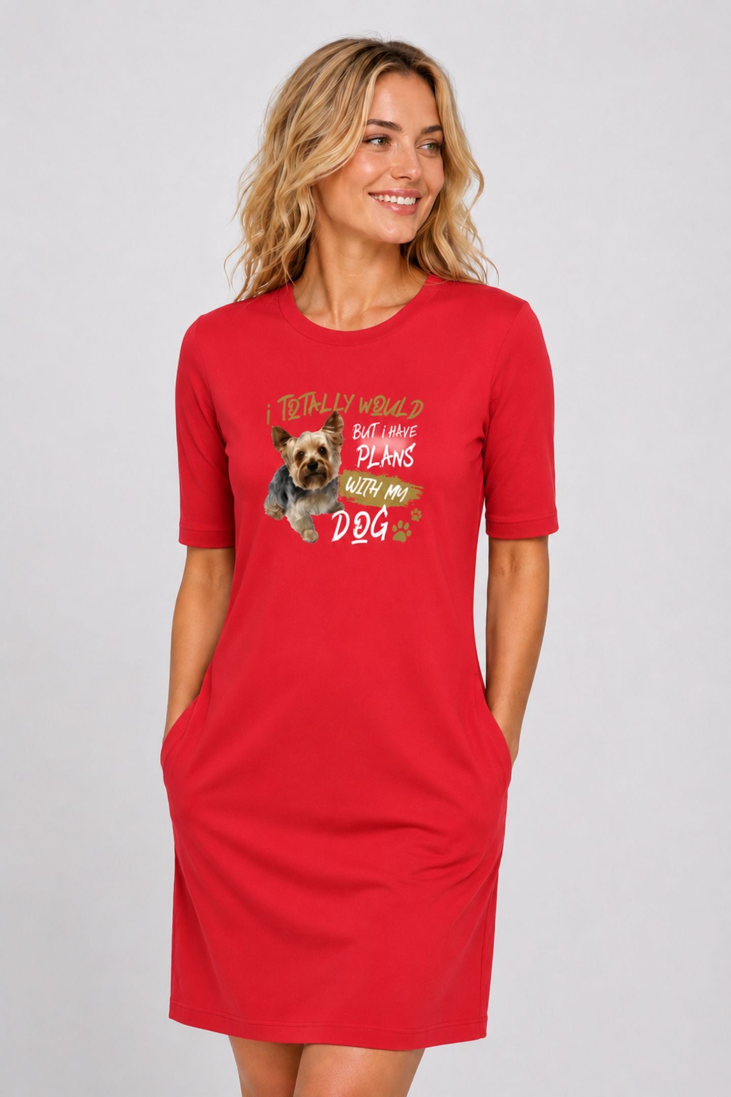 T-shirt Dress With Pockets - Busy Yorkie (3 Colours) (Slim Fit)