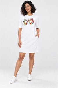 T-shirt Dress With Pockets - Infinity Cat Love (3 Colours) (Slim Fit)