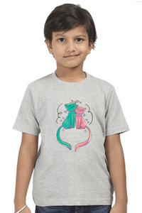 Round Neck T-Shirt (Boys) - Cats In Love (10 Colours)